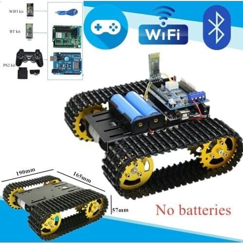 Bluetooth/Handle/WiFi RC Control Robot Tank Chassis Car Kit T101 with UNO R3 Development Board and Motor Driver Board DIY Toy