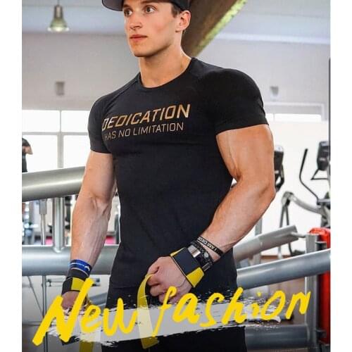 New male T shirt Gyms Tight Cotton T-shirt Mens Bodybuilding Casual Short sleeve Tees Brand Clothing Leisure sport Tops