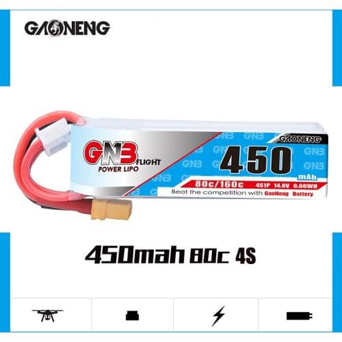 Gaoneng GNB 450mAh 14.8V 80C 4S Lipo Battery XT30 JST Plug for CineBee Cine Whoop BetaFPV Drone RC Quadcopter Toothpick Drone