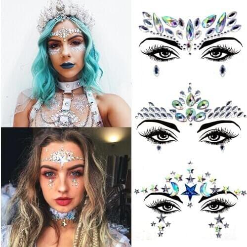 Hot Sale Music Festival 3D Crystal Sticker Arts Festival Face Fashion Accessory Forehead Stage Decor Temporary Tattoo Sticker