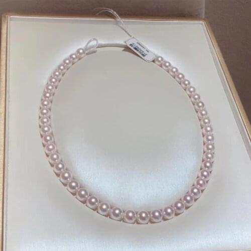 Fine Jewelry Natural-Ocean Akoya Sakura Light Pink Pearls 8.5-9mm Round Pink Pearls Necklaces For Women Fine Pearls Necklaces