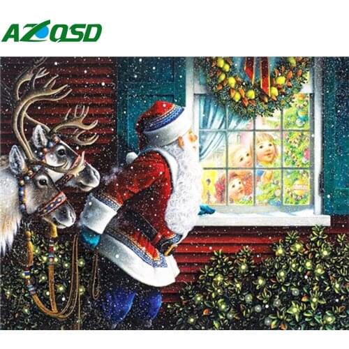 AZQSD Painting By Number Canvas Kits Santa Claus Home Decoration Unframe Pictures By Numbers Landscape DIY Christmas Gift
