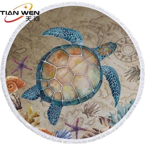Tortoise Microfiber Round Beach Towel Indian Flower Tassels Thick Serviette Quick Compressed Towel Tapestry Yoga Mat