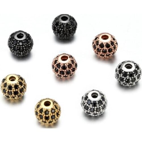 10mm Round micro pave cz cubic zirconia spacer beads Brass Copper Metal Crystal bracelet necklace het4 Jewelry Findings