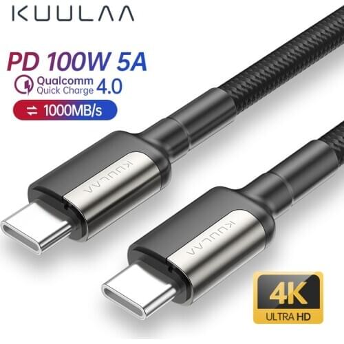 KUULAA USB C To Type C Cable PD 100W Fast Charger Cord For Macbook Pro Samsung S10 Note20 Quick Charge 3.0 Wire Accessories