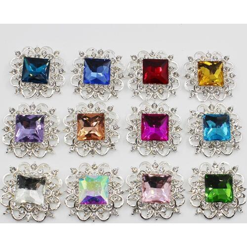 Square 10pc 30mm Multicolored Glass Rhinestones Buttons For Clothes Sofa Craft Bud Diamond Sewing Accessories