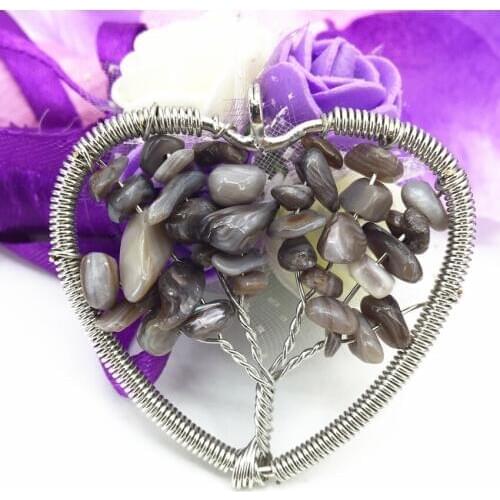 Fashion irregular brown shell gravel charms heart pendant 50mm tree of life lucky energy numen silver plated diy jewelry B3064