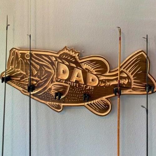 Sea Bass Fishing Rod Holder Wall Mounted Fishing Pole Storage Rack 6 Rod Rack Wooden Fishing Rod Holder For Fishing Accessories