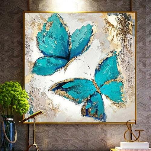Nordic Abstract Two Blue Butterflies Oil on Canvas Painting Wall Art Posters and Prints Wall Art Picture for Living Room Cuadros