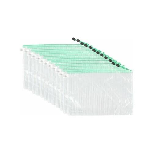Office Home Plastic Pen File A4 Document Bags Zipper Folders Pockets 12 Pcs
