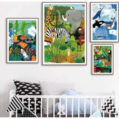 Deer Tiger Giraffe Monkey Fish Whale Animal Wall Art Canvas Painting Nordic Posters And Prints Wall Pictures Kids Room Decor