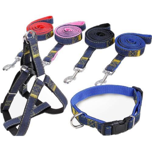 Pet Harness Jean Collar Chest Strap Rope Set Outdoor Sports Safety Lead Leash For Small Large Dogs Cat S M L XL Cloth Dog Chains
