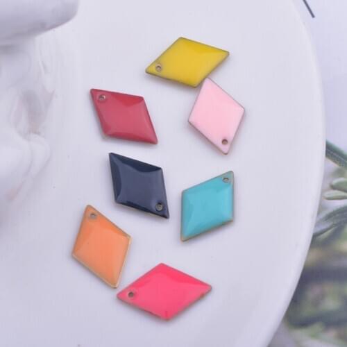 30pcs Rhombus Copper charm Dripping oil Red Orange Charms For Bracelet Necklace Enamel Pendant CJSEB1319