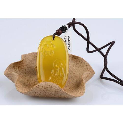 QIANXU Chalcedony Wu Necklace Pendant Hand Carved Lucky Blessing Necklace Pendant Fine Jewelry