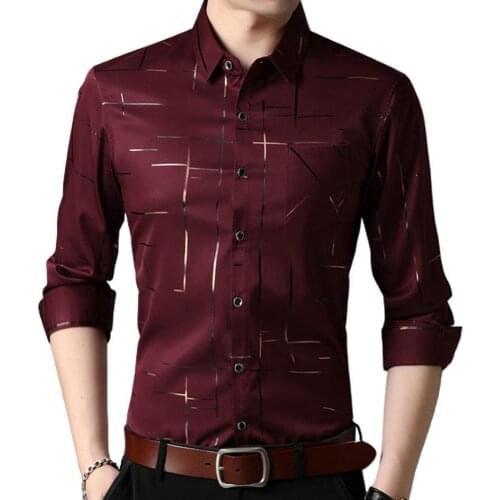 Business Men Shirts Long Sleeve Turn Down Collar Stripes Single-breasted Shirt Wedding Party camisa masculina
