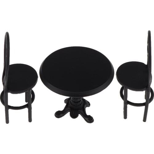 Handcrafted Crafts 1/12 Dollhouse Miniature Furniture Metal Round Table Chair Set For Fairy Garden Life Scenes Decor Black