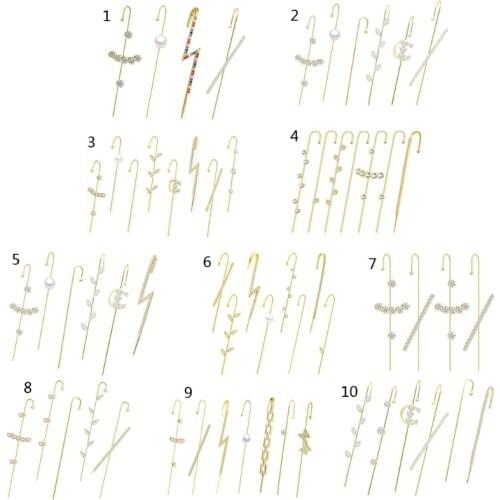 Ear Wrap Earrings Elegant Crystal Craved Gold-tone Crawler Hook Earrings Classic Rhinestone Piercing Ear Cuff for Women