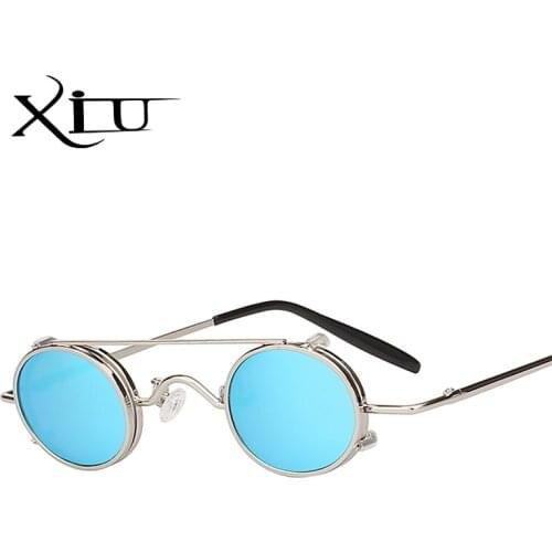 XIU steampunk sunglasses men women oval clip on brand designer sunglasses metal punk glass oculos vintage top quality