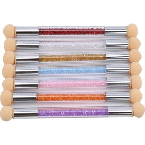 Rhinestone Plastic Handle Nail Sponge Gradient Brush Gradual Color Transfer Stamping Blooming Pen + 4Sponge Heads