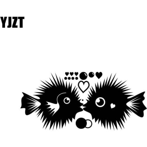 YJZT 15cm*6.9cm Cute FISH FISHES Love Fashion Vinyl Car Window Sticker Decals Black Silver C11-0084