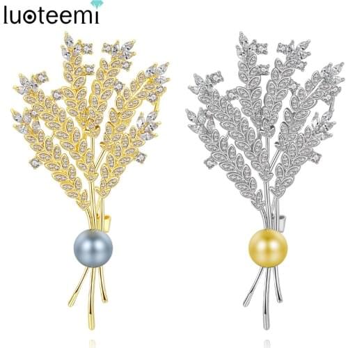 LUOTEEMI CZ Ear of Rice Brooches for Women Fashion Jewelry Party Plant Brooches Lapel Pins Jewelry & Accessories Christmas Gifts