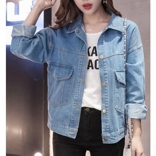 G1190 2020 Spring and autumn new Korean version fashion joker big size denim jacket women loose coat cheap wholesale