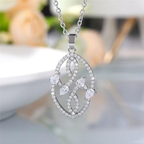 Huitan Silver Color Wedding Necklace for Women Micro Paved Cubic Zirconia Stone Delicate Pendant Necklace Statement Jewelry 2021