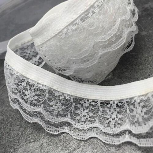10yards/lot 3.3 cm wide double layer white elastic lace handmade diy cuffs neckline skirt decorative lace accessories AC425