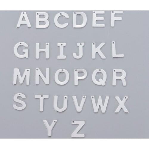 100pcs 304 Stainless Steel 26 Alphabet Charms Letter A~Z for jewelry making DIY Earring Bracelet Decor Accessories Silver Color