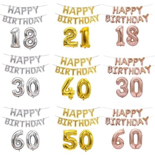 15pcs/set 40 Inch Number 16 Inch English Character Happy Birthday Balloons Aluminum Foil Balloon Dad Mom Birthday Party Decor