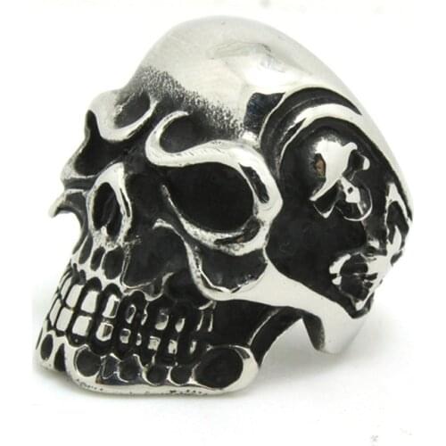 2017 New Pray Skull Ring 316L Stainless Steel Mens Women Fashion Cool Angry Skull Biker Ring