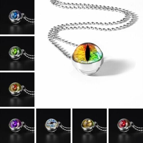 2019 Blue Dragon Eyes Double Sided Pendant Colorful Evil Eye Necklace Glass Cabochon Jewelry Handmade Statement Necklace Jewelry