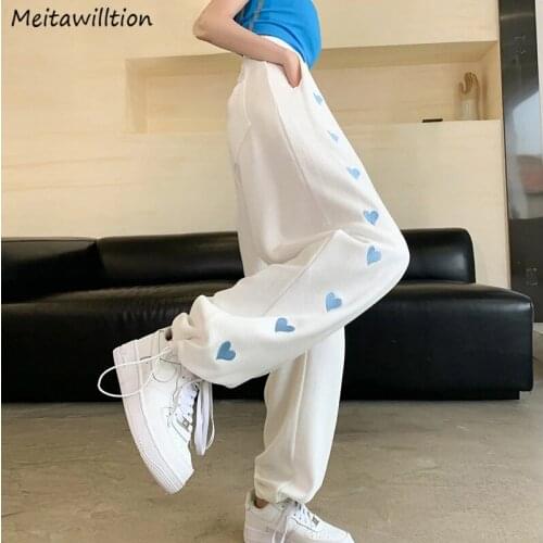 2021 White Black Heart Printed Women Sweatpants Ladies Autumn Winter Baggy Oversize Sport Pants Female Jogger Trousers