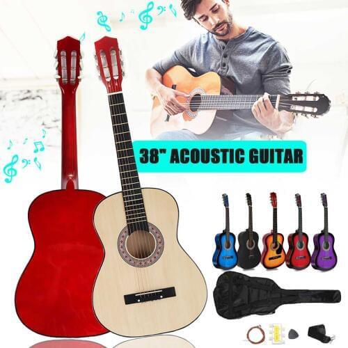 38 Inch Beginners Acoustic Guitar with Guitar Case Strap Tuner Pick Steel Strings Guitar Musical Instruments