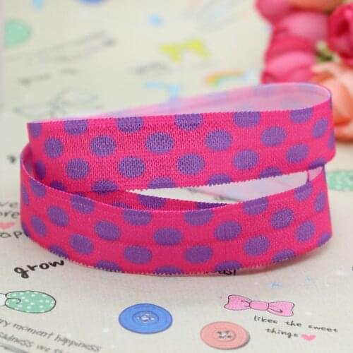 5/8 inch Free shipping Fold Over Elastic FOE valentines day polka printed ribbon headband diy decoration wholesale OEM B085
