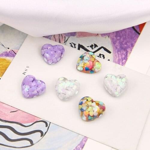 6pc Hot Sale Fashion Sweet heart-shaped Transparent Embedded Sequin Resin Patch Earrings For Woman Handmade Jewelry Accessories