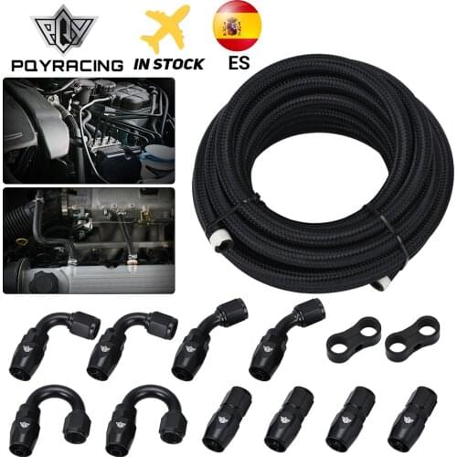 6AN AN6 Oil Fuel Fittings Hose End 0+45+90+180 Degree Oil Adaptor Kit AN6 Braided Oil Fuel Hose Line 5M Black With Clamps