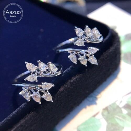 Aazuo 18K Orignal White Gold Real Diamonds Water Drop 0.55ct Branch Open Ring for Woman Fashion Gift For Woman Birthday Party