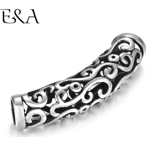 Stainless Steel Openwork Hollow Tube Beads 6mm Hole Slider Charms DIY Women Men Leather Cord Bracelet Making Jewelry Accessories
