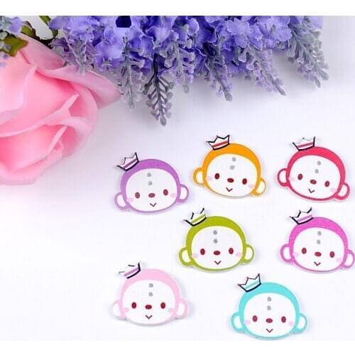 Free shipping 2015 New 100pcs Mixed 2 Holes Cartoon Crown Monkey Animal Shape Wood Sewing Buttons Scrapbooking 27x30mm J1402