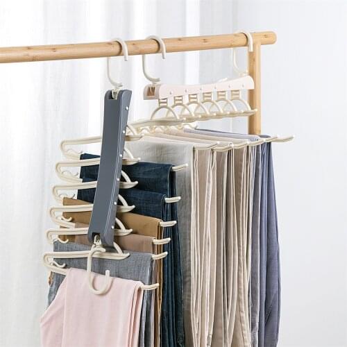 Functional Folding Magic Pants Rack Japanese-Style Home Wardrobe White Multi-Layer Pants Clips For Organizing