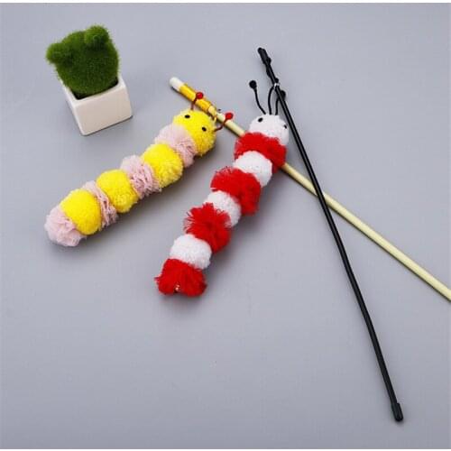 Pet toy cat toy caterpillar shape funny cat stick bite resistant plush ball bell transparent plastic handle pet supplies
