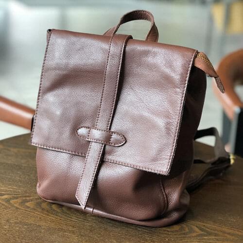 Retro natural real cowhide ladies soft leather double backpack simple fashion luxury travel mini cute girl backpack