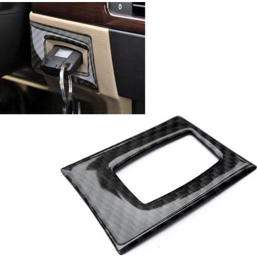 JEAZEA Car Interior Carbon Fiber Circle Ignition Switch Key Hole Cover Trim LHD For BMW 3 Series E90 E92 2005 - 2010 2011 2012