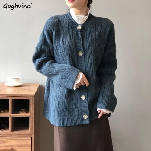 Cardigan Women Elegant Fashion Loose Buttons Korean Style Long Sleeve Spring Autumn Preppy All-match Simple O-neck Female Warm