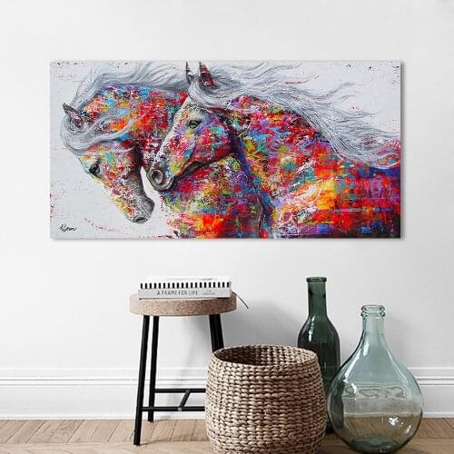 Top Oil Animal Art Two Running Horses Canvas Painting Wall Art Pictures For Living Room Modern Abstract Art Prints Posters