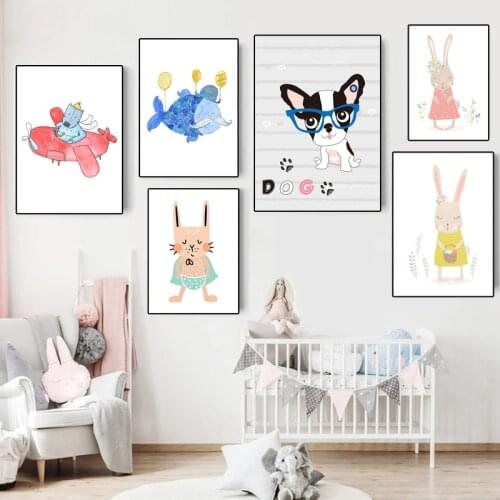 Baby Room Cartoon Animal Decoration Canvas Painting Cat Dog Sika Deer Poster Print Wall Art Pictures Modern Nordic Home Decor