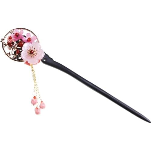 Chinese Style Wooden Flower Hair Chopstick Tassel Hair Stick Hairpin Headdress Decor for Wedding Party