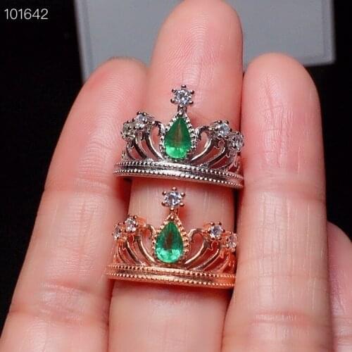 Vintage Emerald Silver Ring for Party 4mm * 6mm Natural Emerald Crown Ring Classic 925 Silver Emerald Ring Gift for Woman