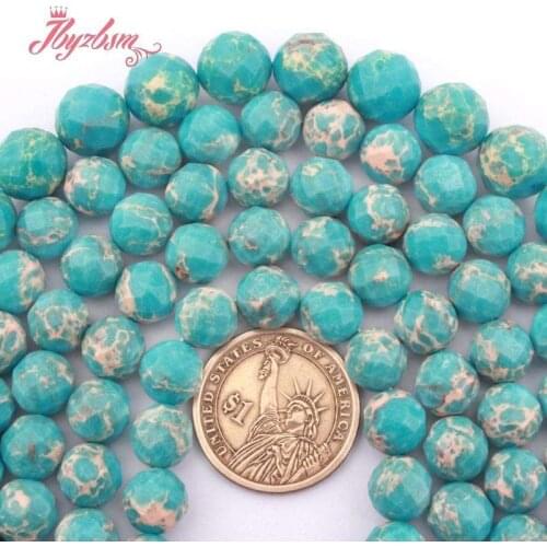 Round Faceted Sky Blue Sea Sediment Imperial Jaspers Stone Loose Beads for DIY Accessorie Necklace Bracelet Jewelry Making15"